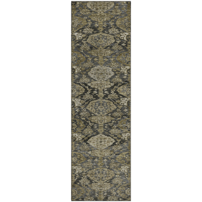 Premium Machine Washable Jamestown AMF1084 Damask Rug, Runner 2'3" x 7'6"