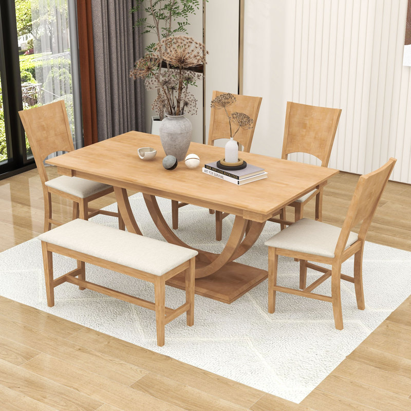 Ensemble de salle à manger à piédestal 6 pièces, ensemble de table de cuisine avec banc et 4 chaises de salle à manger Burg
