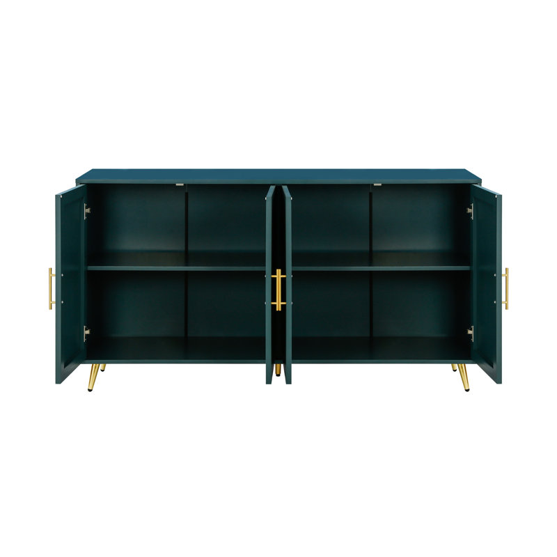 Meuble télé avec armoire de rangement au look rétro - Bleu marine, réglable et