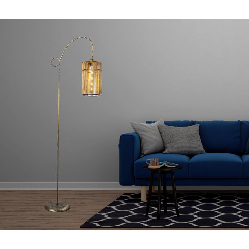 Stylish Floor Lamp with Metal Body, Antiquation Finish, 63.0 Inches Tall | Replica Bamboo Cap (7.9 x 7.9 Inches) | E27 Socket, Max 60W | CE Certified | Perfect for Living Room, Bedroom, & Modern Decor