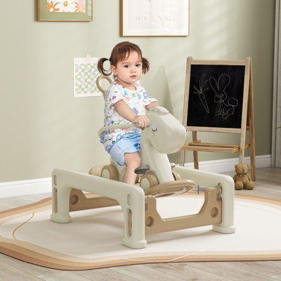 Cheval à bascule 5 en 1 pour tout-petits de 1 à 6 ans avec planche d'équilibre amovible, poignée, repose-pieds, blanc crème L 35,4 po x l 27,2 po x H 31,1 po HDPE, polypropylène 1 pièce…