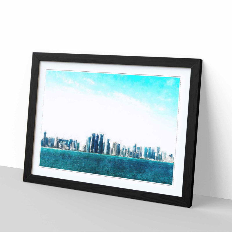 Skyline of Doha in Qatar - Framed Print, 62cm H x 87cm W x 2cm D, Black Framed