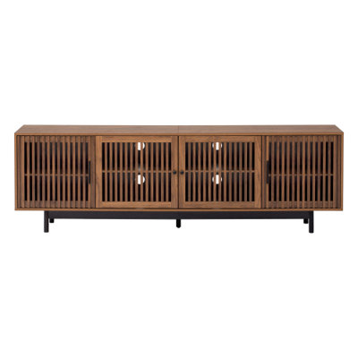 Meuble télé moderne de 78 pouces (198 cm) pour téléviseurs jusqu'à 85 pouces (216 cm), centre multimédia avec rangement fermé, gestion des câbles, charnières à fermeture douce, pieds en bois massif pour salon.