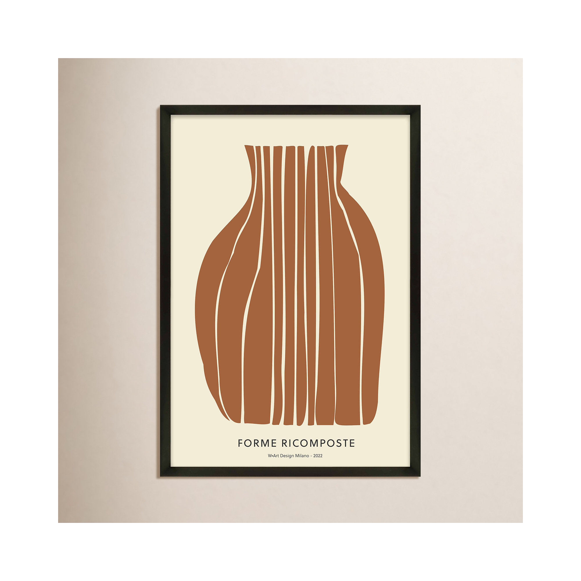 Compostion In Umber, 50" H x 35" W x 1.25" D, Black Framed Paper