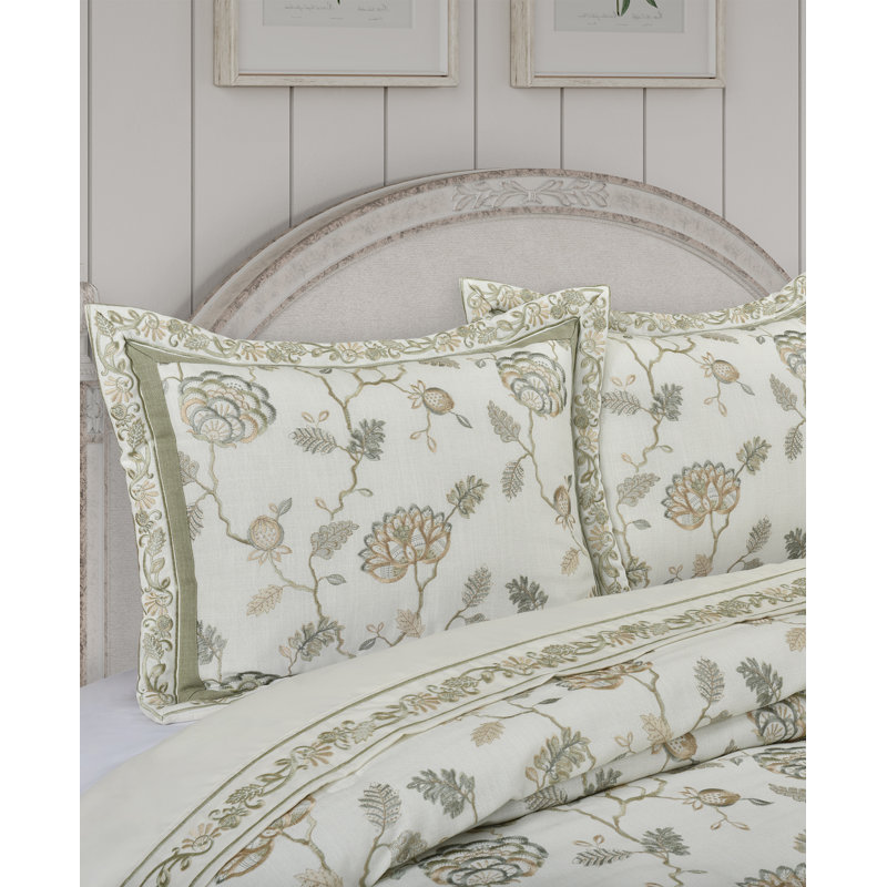 California King White Microfiber Comforter Set with Embroidered Leaves