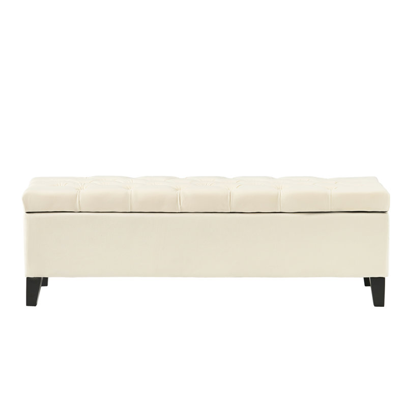 Bouton avec rangement à losanges beige, design, l 51 po x P 17,5 po H 17 po, tissu avec surpiqûre, accessoire de chambre à coucher polyvalent, structure en bois