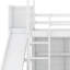 Lit mezzanine simple avec glissade, tablettes de rangement et lumière, structure de lit en bois avec garde-corps et échelle, rampe d'escalade-603866587