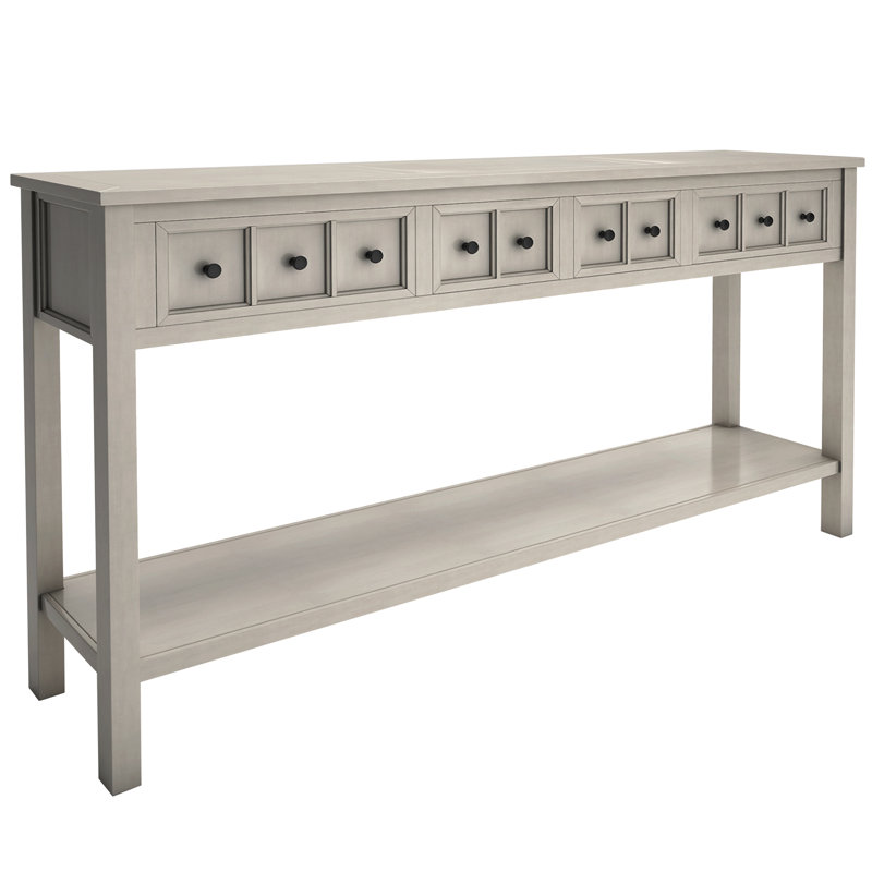 Rustic Entryway Console Table, 60" Long Sofa Table With Two Different Size Drawers And Bottom Shelf For Storage, Gray Wash