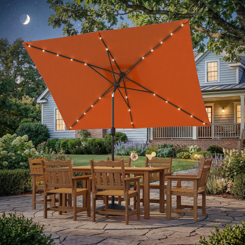 Odis 120'' x 78'' Rectangular Lighted Market Umbrella, Orange