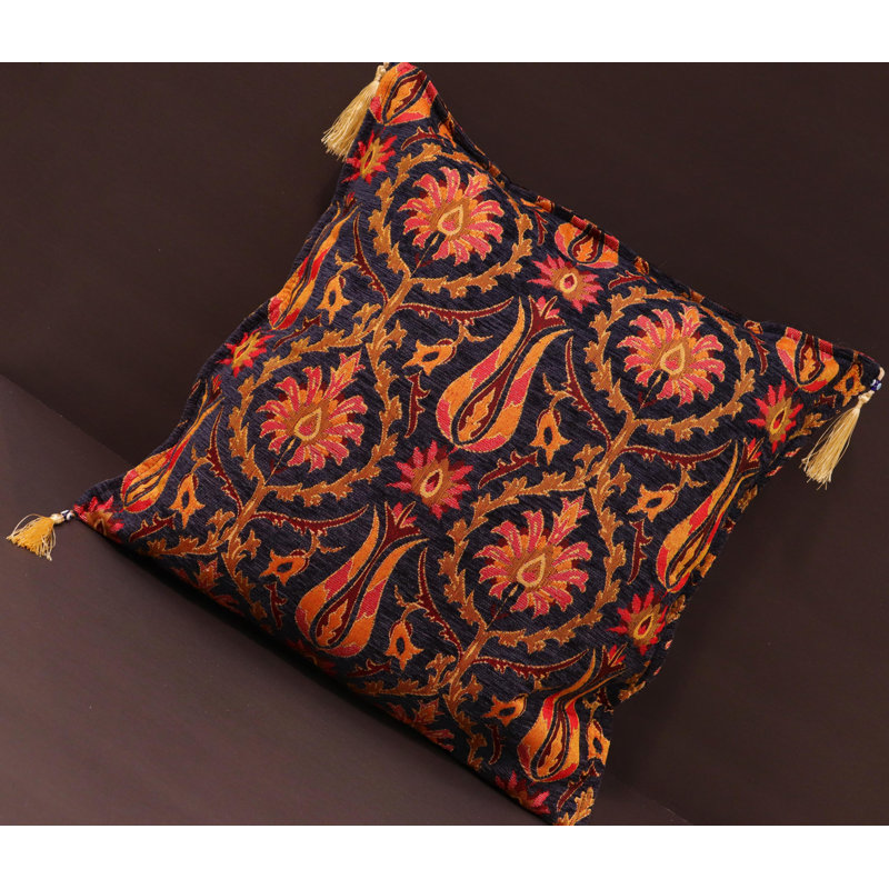 Southwestern Pillows Tassels Chenille Reversible Throw Pillow, Navy Blue
