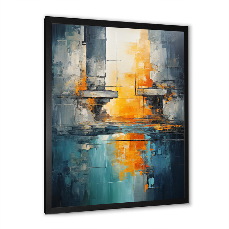 «Green Orange», Bold Abstract Flow Collage I - Collages abstraits, impressions sur toile, Cadre photo noir
