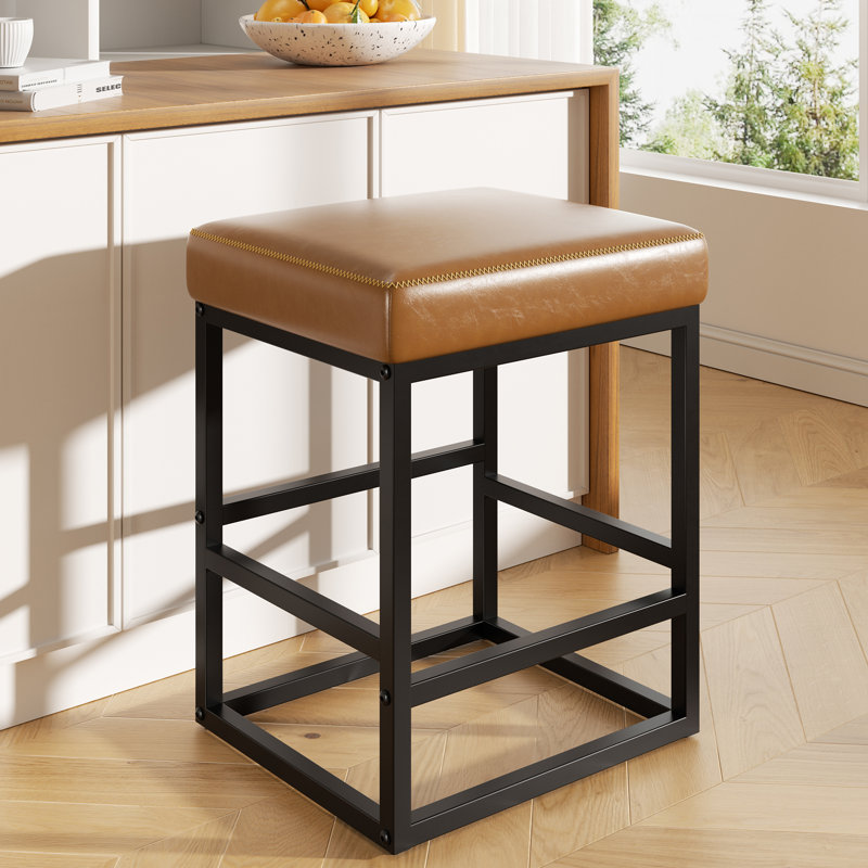 Modern Edge, Cozy Feel: Faux Leather Upholstered Counter Bar Stools for Every Home, Caramel