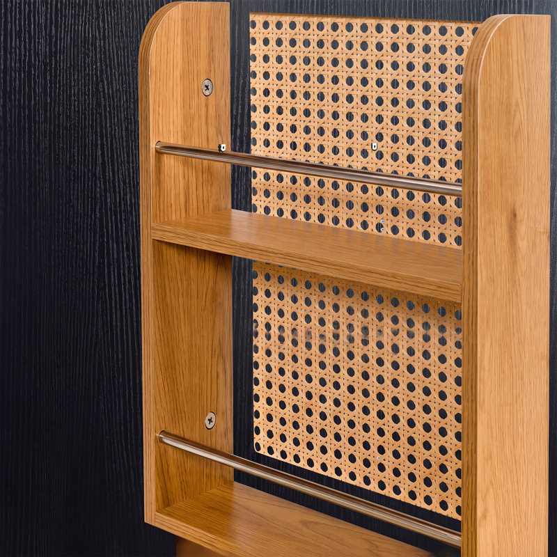 Armoire haute cintrée en rotin avec 4 portes et tablettes réglables, Noir
