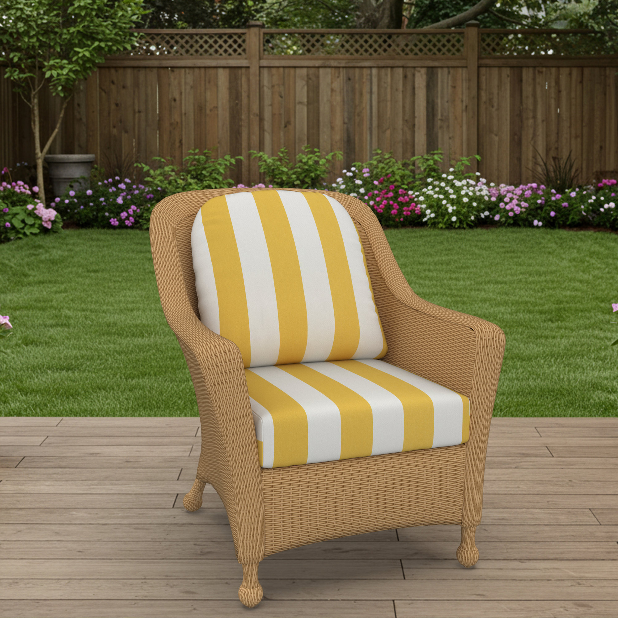 Amala Outdoor Sunbrella® Seat/Back Cushion, Sunbrella Sail Away Sunflower Cabana Stripe