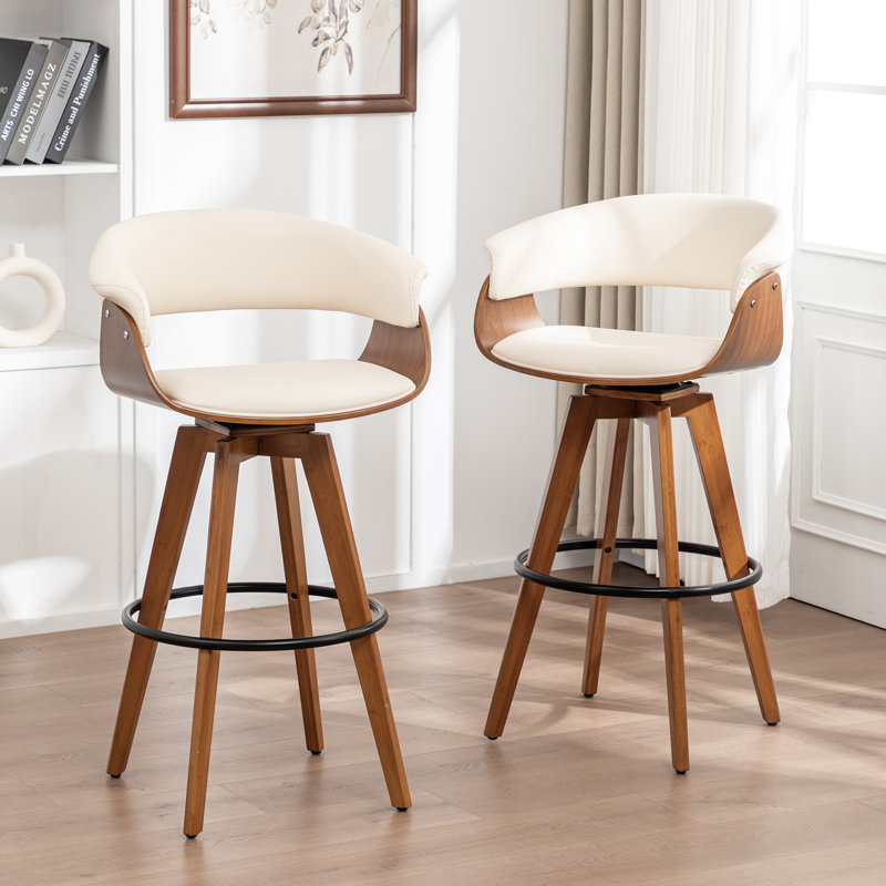 Joeanne Faux Leather Swivel 26'' Counter Stool, Beige