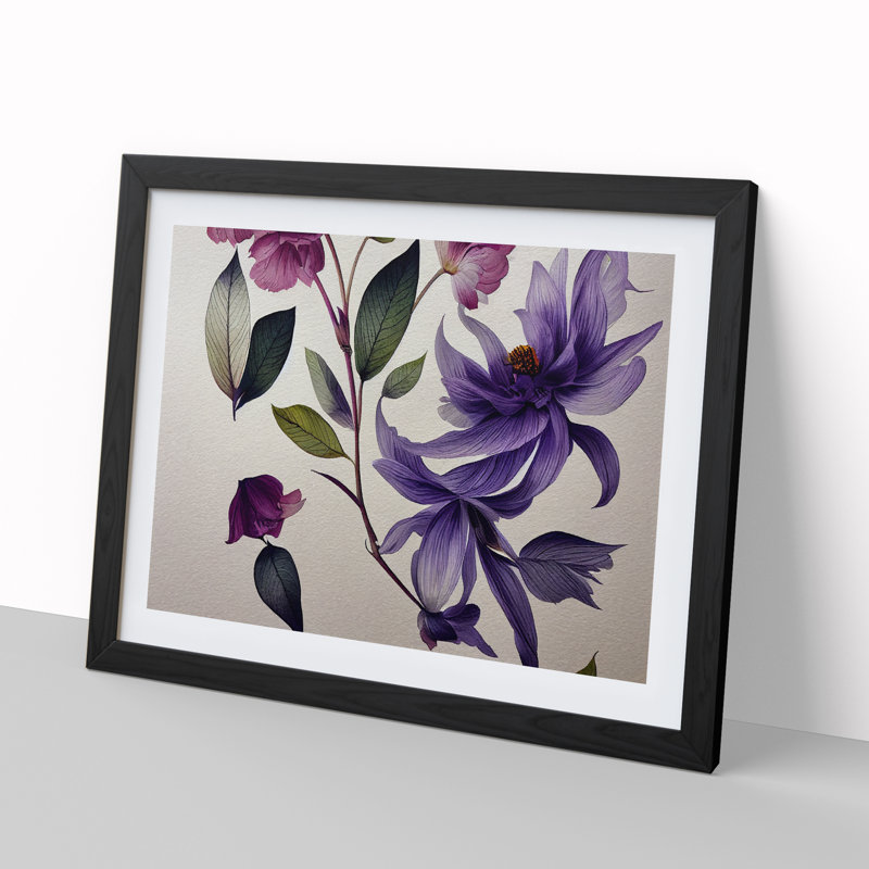 Shining Watercolour Flowers - Framed Print, Black, 46cm H x 64cm W x 2cm D