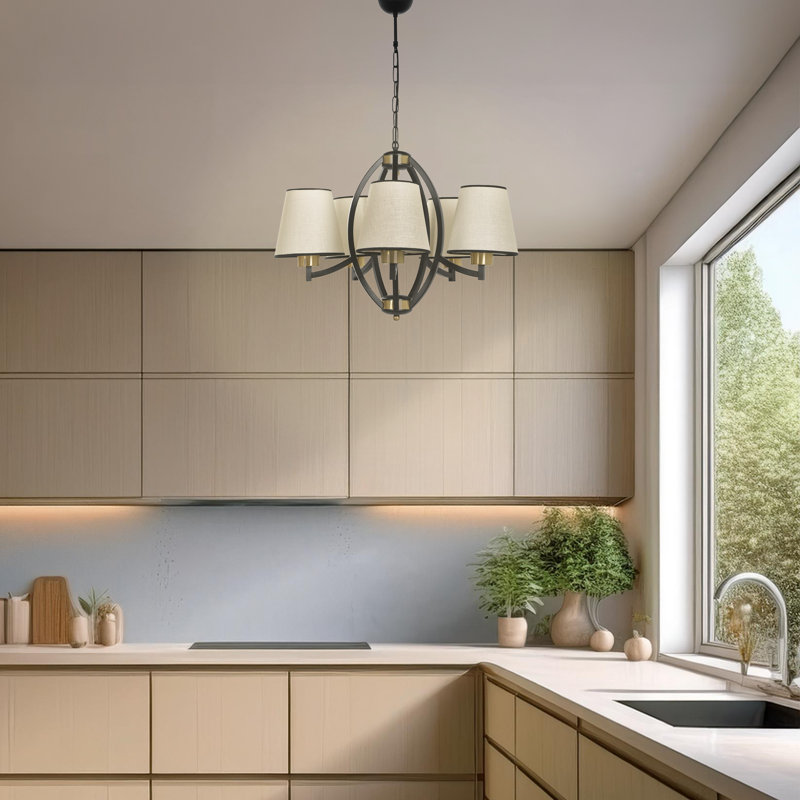 Lustre en métal à hauteur réglable avec capuchon en tissu