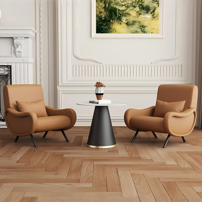 Sintered Stone Negotiation Table and Orange Nappa Leather Chair Set,2-Chairs