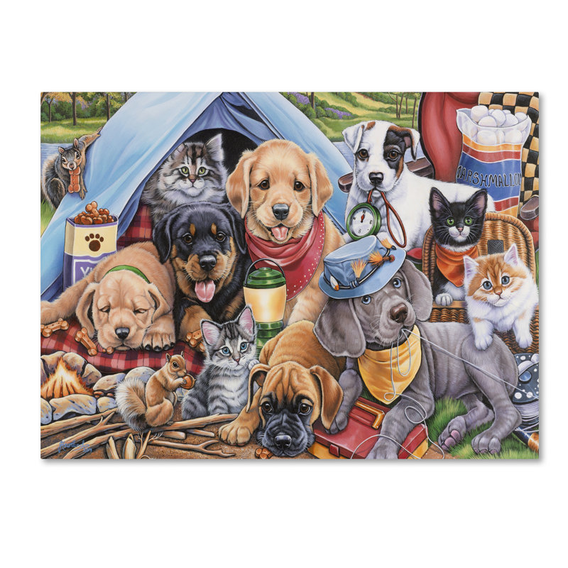 « camping copains », impression sur toile tendue, H 14 po x l 19 po x P 2 po
