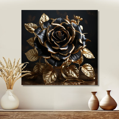 Décoration murale noire rose doré doré et feuilles dorées - rose