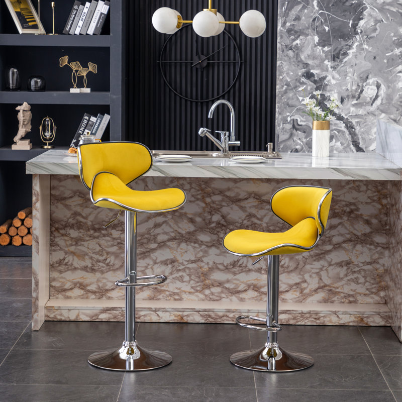 Tabouret de bar pivotant rembourré en velours Masaccio, ensemble de 2, Jaune
