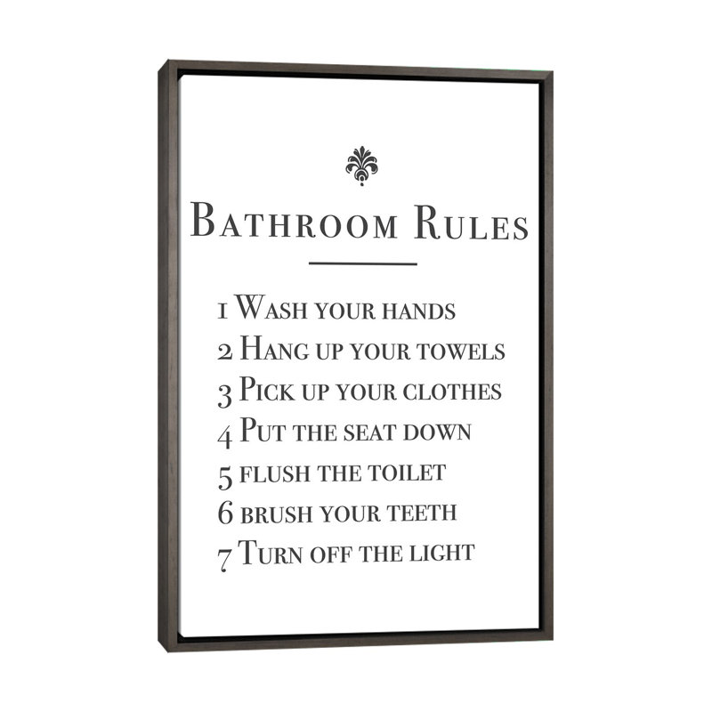 Salle de bain-impression d’art textuel, Pas de tapis, H 48 po x l 32 po x P 1,5 po, Cadre en bois rustique foncé