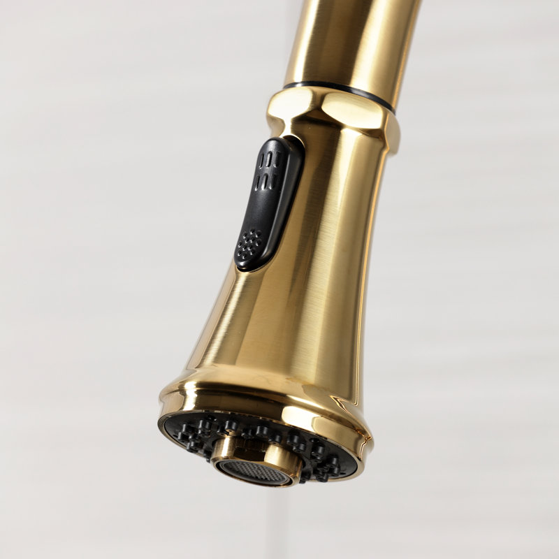 Kingston Brass Whitaker Single-Handle Pull-Down Kitchen Faucet, Brushed Brass