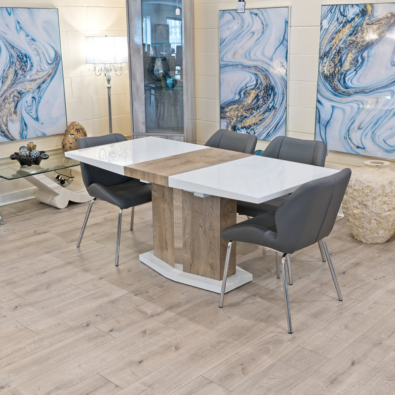 Hadid 4 - Person Butterfly Leaf Dining Set, Light Grey Oak/White, Grey