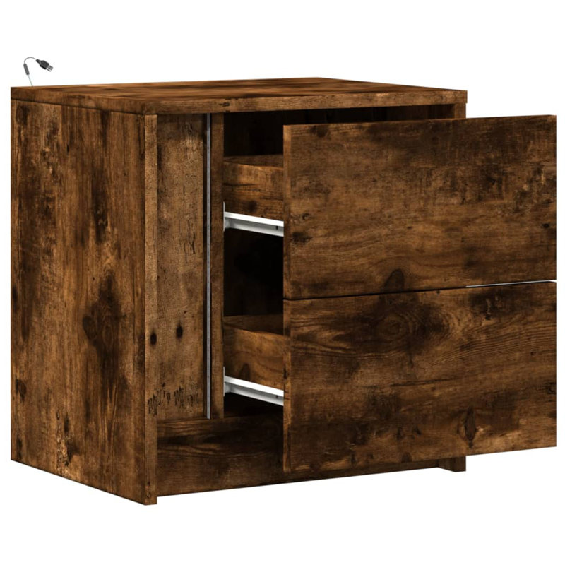 2 Drawer Bedside Table, Smoked Oak, 2