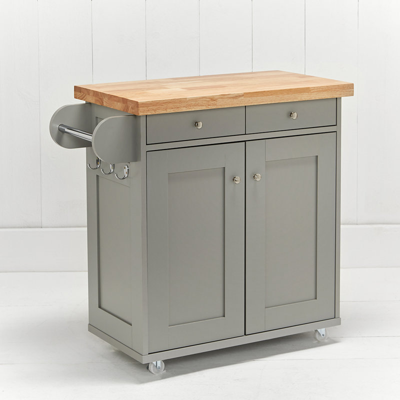 PORTLAND SOLID WOODEN TOP KITCHEN ISLAND, Grey