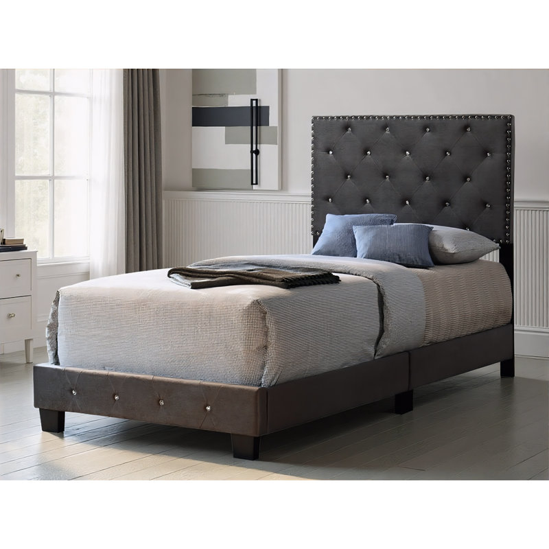 Ensemble de 2 lits en velours Modena, Gris, Lit simple