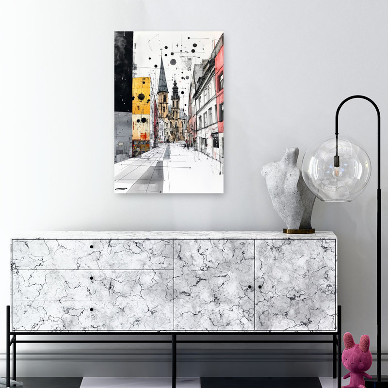 Art urbain urbain abstrait croquis urbain coloré, H 36 po x l 24 po