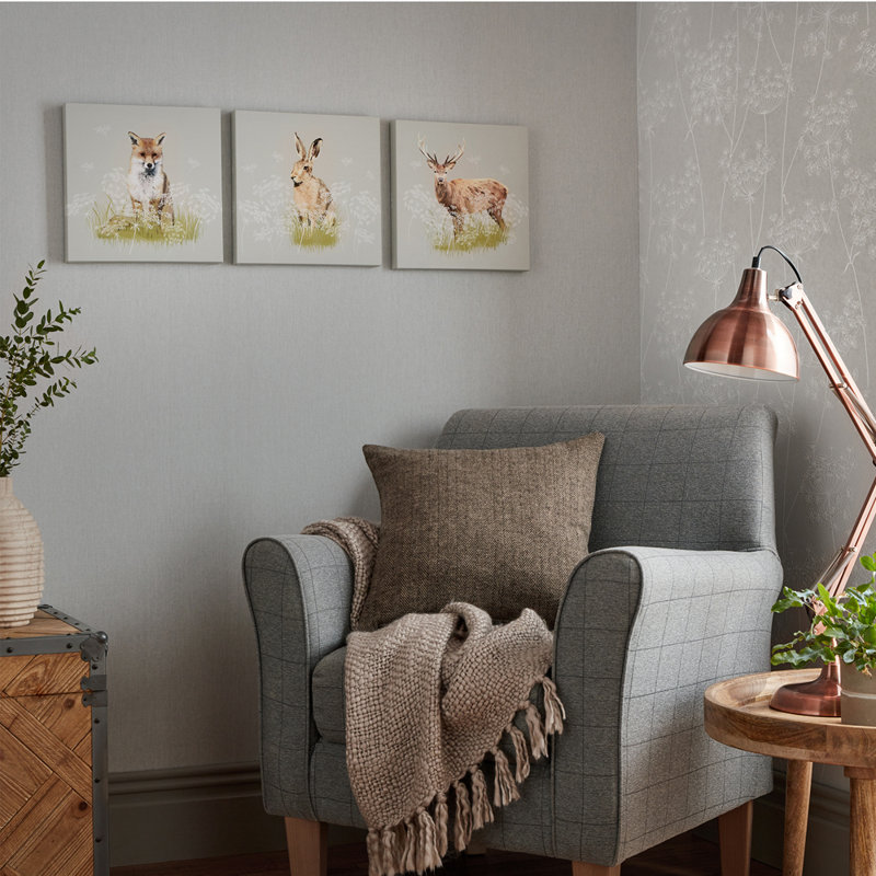 Art for the Home Set of 3 Green Woodland Animals Printed Canvas
