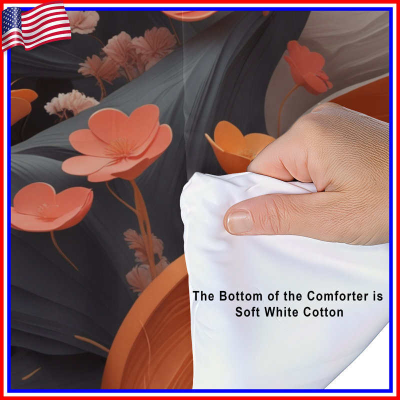 Orange Paper Flowers Comforter, Queen