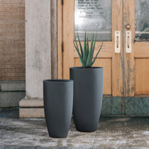 Kante 21.7H Natural Concrete Tall Planter, Large Outdoor Indoor Decorative Pot w/Drainage Hole and Rubber Plug, Modern Round