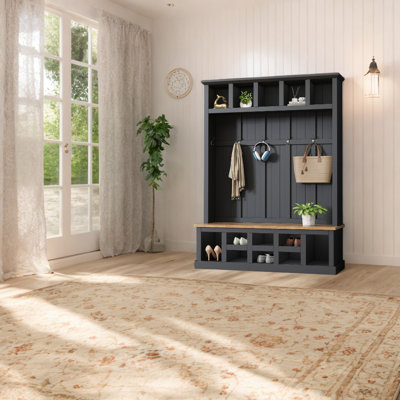 Calisto Hall Tree with Bench Entryway Shoe Cabinet with Hooks and Shoe Storage