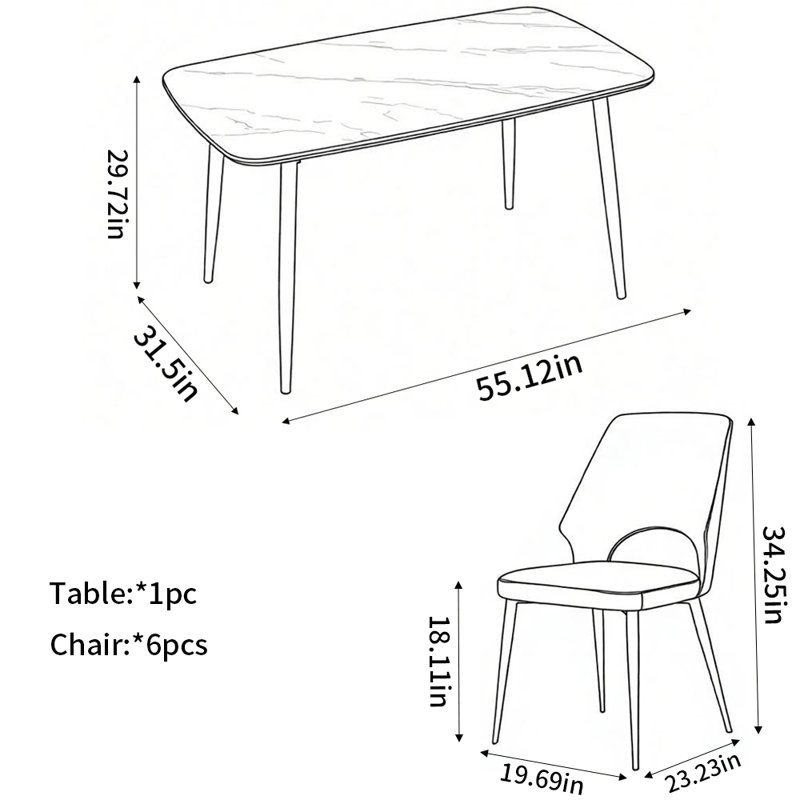 Fitzgerald, 7 pièces : table, 6 chaises