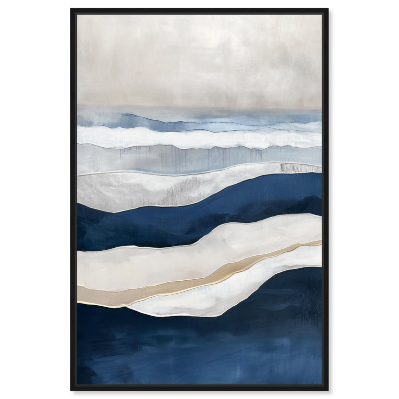 Art abstrait sur toile bleu sarcelle, Cadre noir, H 16 po x l 11 po