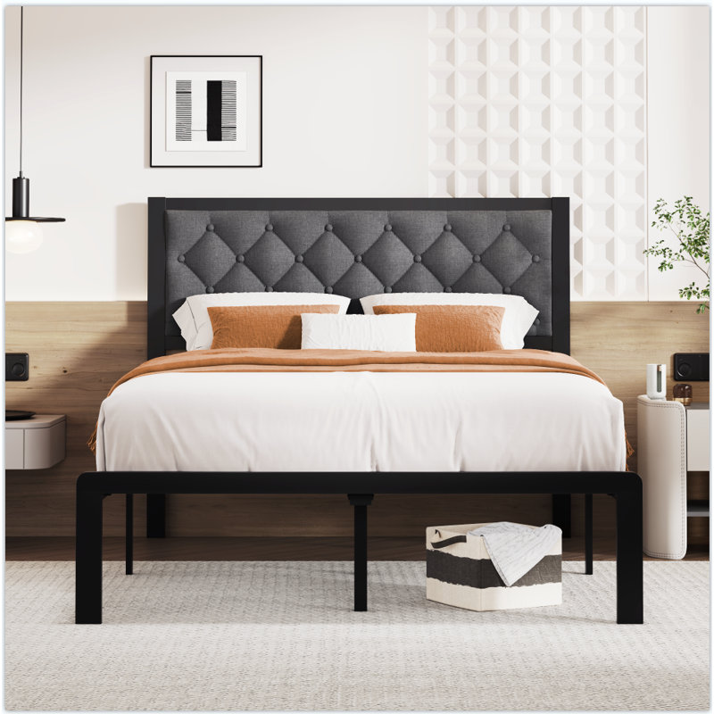 Upholstered Metal Bed Frame, Full