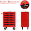 Chariot à outils à 7 tiroirs en acier laminé à froid rouge et noir, glissières à roulement, charge de 15 kg, 4 chariots pivotants avec dispositif de verrouillage en métal, capacité de chargement,