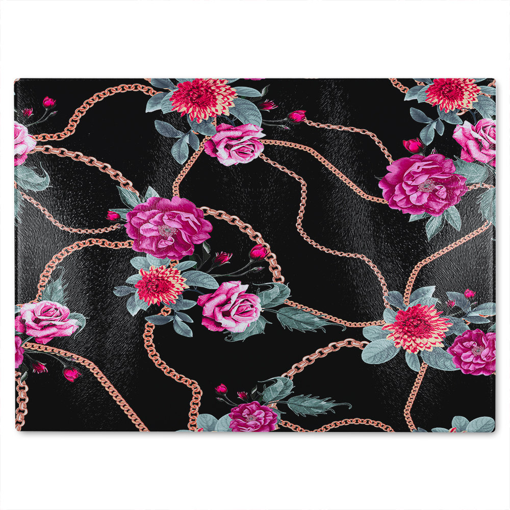 Chain And Flowers Pattern Glass Chopping Board