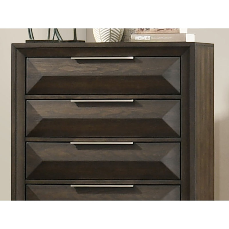 Mobilier de chambre à coucher style transitionnel 1 pièce avec pieds biseautés en métal et 5 tiroirs en queue d'aronde avec finition espresso