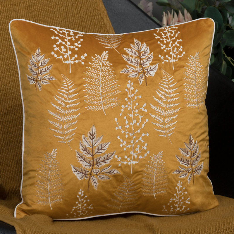 Embroidered Velvet Pillow Cover, Yellow