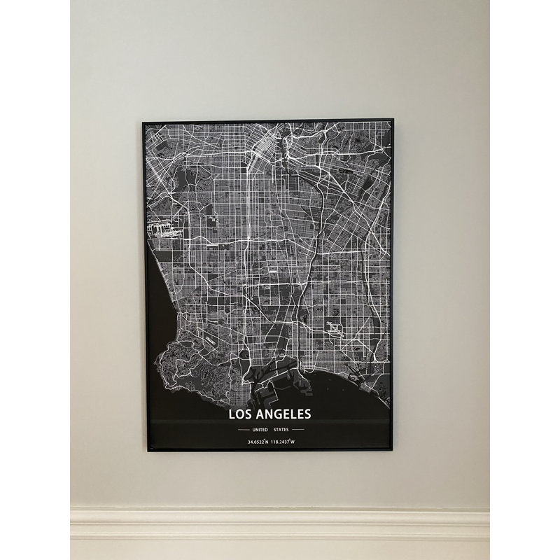 Los Angeles Map - impression encadrée, Noir