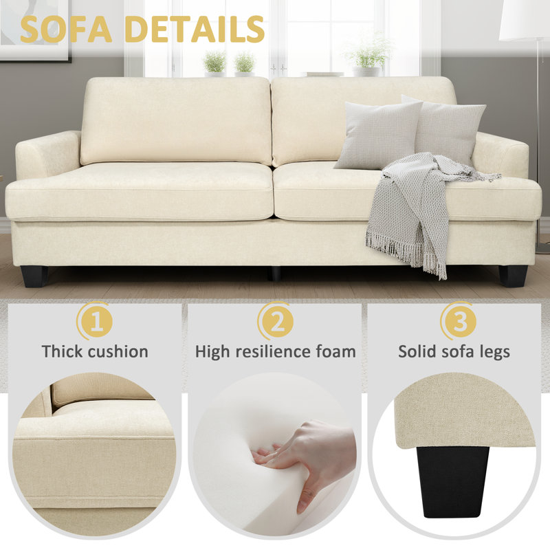 Recessed Arm Upholstered Sofa, Ivory