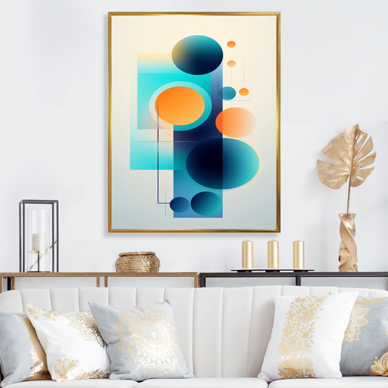 Indépendant de curiosité rétro - art mural géométrique moderne dans le salon, H 32 po x l 16 po, Cadre flottant doré