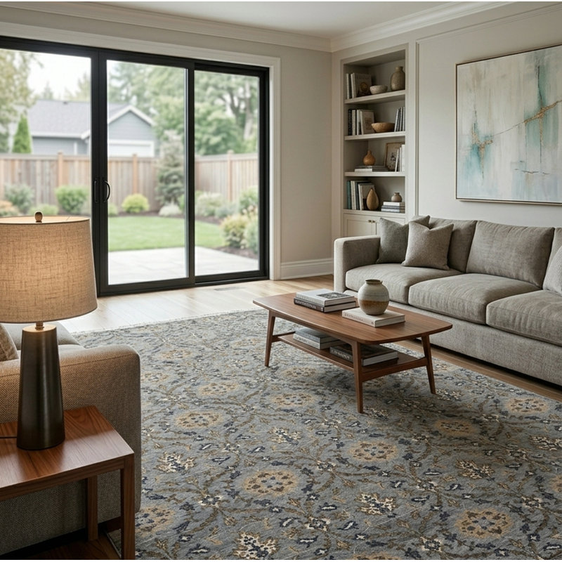 Tapis d'intérieur rectangulaire en laine noué à la main contemporain multicolore, Rectangle 6 pi x 9 pi