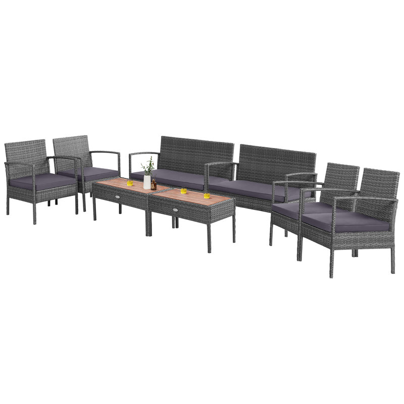 Ensemble de conversation pour patio pour 8 personnes en bois d'acacia avec coussins