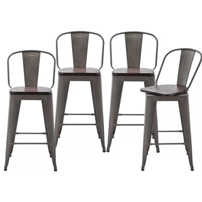 Tabouret de comptoir pivotant en bois massif Berthiaume