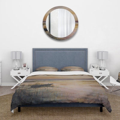 Pastel Sunset Over The Lake - Nautical & Coastal Duvet Cover Set - Microfiber Polyester